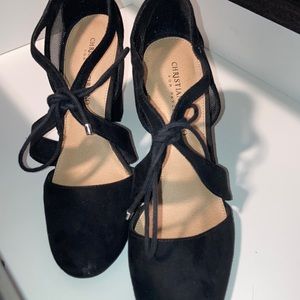 Christian Siriano black lace up high heels